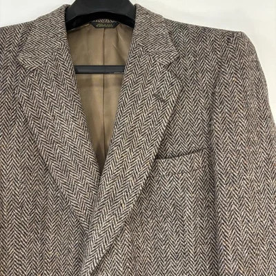 VTG Stafford Harris Tweed Sport Coat Men’s 42L Brown Tan Herringbone 100% Wool  - Image 1 of 4