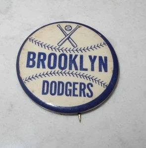 1950's Baseball Brooklyn Dodgers Crossed Bats Stadium Souvenir Pin Button - Picture 1 of 2
