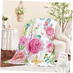 Floral Throw Blanket for Girls Women Watercolor Flowers Blanket 50x60 Floral 1 - Picture 1 of 8