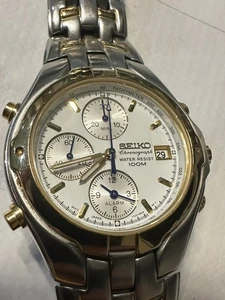 Seiko 7T32-6M90 Chronograph White Dial Biden Watch 38mm - Picture 1 of 8