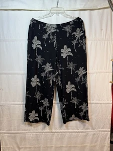 J Jill Wearever Pants Womens XLG Black Floral Palm Tree Full Leg Crop Comfort - Picture 1 of 8