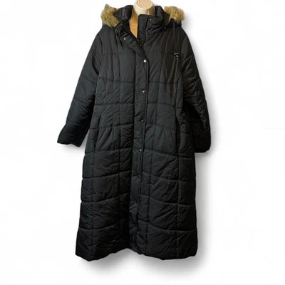 Abrigo largo acolchado con capucha ribete de piel sintética Foto 1 de 4
