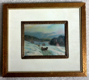 R. Moch Lupenmalerei  Miniaturen Gämelde Genremalerei Winter Rahmen 16,5 x 14,5 - Bild 1 von 3