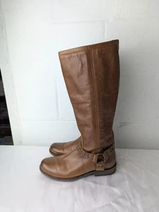 Frye Philip Tall Boots SZ 8.5 Brown Leather Harness Ankle Round Toe Back Zip Up - Picture 1 of 12