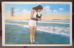 A Snapshot on the Beach, Atlantic City, NJ - 1920s, Rough Edges, Folds - Picture 1 of 4