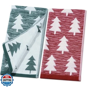 Shemilly 2pcs Christmas Hand Towels Red Green Christmas Tree Jacquard Hand To - Picture 1 of 5