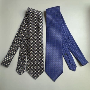 Set 3 Stefani Ricci Seidenkrawatten - XL - geometrisches Muster blau orange gelb - Bild 1 von 6