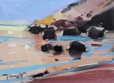 JOSE TRUJILLO Oil Painting IMPRESSIONISM Collectible ORIGINAL Shore Rocks coa - image 1 of 4