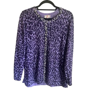 Quacker Factory Leopard Jeweled Button Front Cardigan MED - Picture 1 of 7