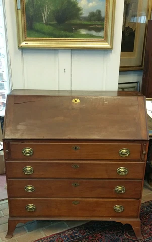 IMPORTANT MASSACHUSETTS CHERRY HEPPLEWHITE FRENCH FOOT SLANT FRONT DESK C-1805 Cover
