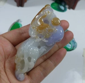 Fine Natural Type A Icy Lavender Jadeite Jade Vintage Big Dragon Pixiu Pendant - Picture 1 of 10