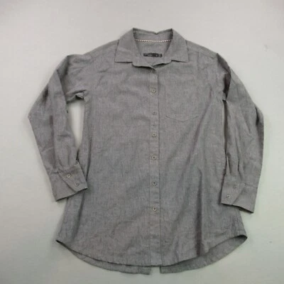 Camisa Prana Mujer Pequeña Manga Larga Abotonada Exterior Gris Bolsillo Foto 1 de 4
