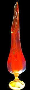 "Florero oscilante grueso vintage MCM Viking Glass Epic 6 pétalos 18"" caqui ámbar" - Imagen 1 de 18