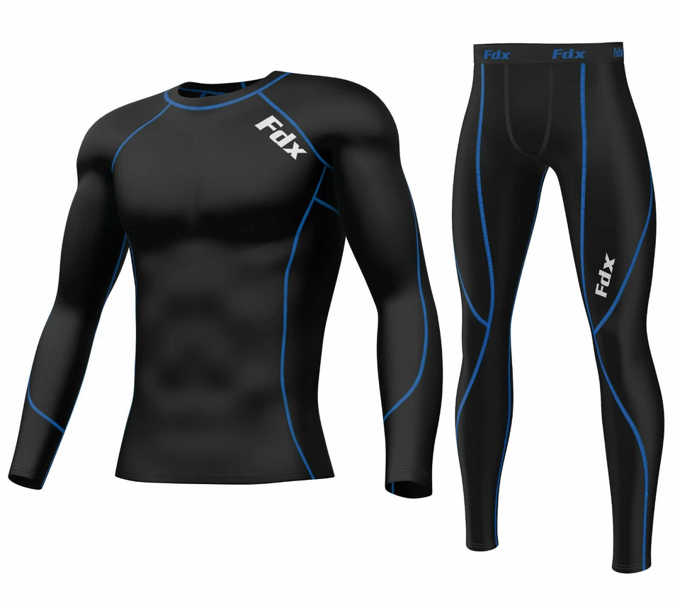 FDX Mens Compression Armour Base layer Top Skin Fit Shirt + Leggings set - Image 1 of 1
