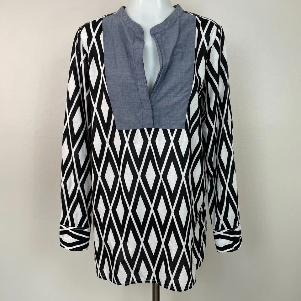 J. Blusa feminina Crew túnica top média preta branca diamante leve algodão - Imagem 1 de 4