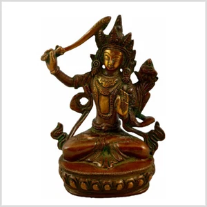 Manjushri Tara Buddha 14cm Messing Tibet Monju Weiße Tara Grüne Tara Nepal - Bild 1 von 2