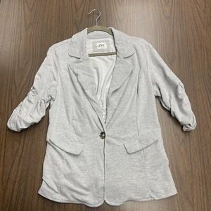 LAL Live a Little Sz L Large Coat Suit Swing Jacket Ruffle Sleeves Gray - Picture 1 of 9