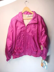 Vintage METRO ACTIVE Nylon Windbreaker Retro Zip Hot Pink Size Large Punk NWT - Picture 1 of 11
