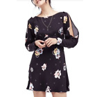 NWT Free People Black Floral Sunshadows Slit Sleeve Mini Dress Sie