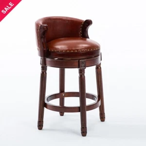 New Cow top Leather Wooden Bar Stools 360 Degree Swivel Bar Chair w/ Backs Brown - Picture 1 of 6