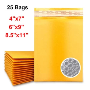 25PCS Kraft Bubble Mailers Padded Envelope Shipping Bag Self Seal 4x7 6x9 8.5x11 - Picture 1 of 10