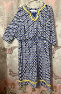 PETER NYGARD V-Neck Shift Dress Women's Size XL Geometric Blue 3/4 Sleeve NWT - Picture 1 of 11