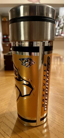 NASHVILLE PREDATORS 16oz STAINLESS STEEL COFFEE TRAVEL MUG METAL EMBLEM NHL D2 Cover