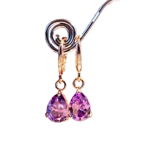 CRUISE Rose Gold Filled Drop Dangle Earrings, Purple Pear Cut Amethysts, BOXED - Picture 1 of 8