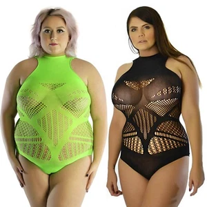 UK 6-36 Sexy Lace T-Shirt Vest Top Swimming Suit Bodysuit Neon Lime Restyle Plus - Picture 1 of 10
