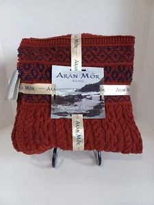 Aran Mor Ireland 100% Merino Wool Cable Knit Throw Blanket 40"x60" Red & Blue - Picture 1 of 3