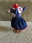 Barbie Doll Outfit Handmade Americana Solid Royal Blue Skirt Blouse Red Lace Tri