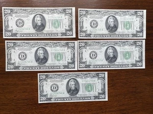 Set of Five 1934C $20 Dollar Consecutive Notes / Bills NICE Borders & Corners - Picture 1 of 4