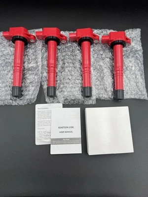 Pindex 4 Pack Red Ignition Coils and Iridium Spark Plugs,UF311 92213 - Image 1 of 4