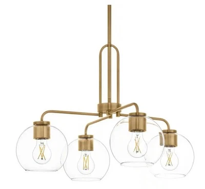 Hampton Bay Nelwyn 25 in. 4-Light Vintage Brass Chandelier Clear Glass New - Image 1 of 4