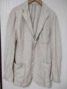 RING JACKET FOR SHIPS Linen Cotton Tailored Jacket Beige Men's L Size 50 Used - Picture 1 of 7