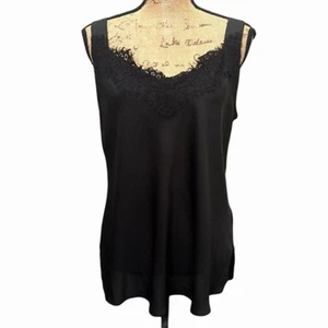 NWT Nic & Zoe Lace Cami Tank Top V-Neck Solid Black Satin Chic Sexy Size Large - Picture 1 of 5