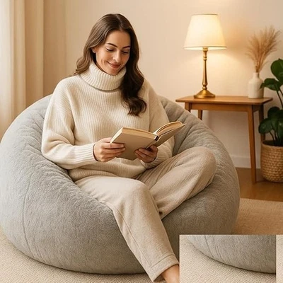 Fell Sitzsack Stuhl Sofabezug Grau ohne Bohnen Wohnzimmer mit Komfort XXXL - Bild 1 von 4