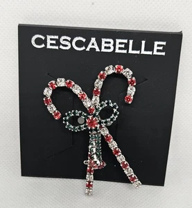 CESCABELLE Zuckerstange Brosche Anstecknadel Weihnachten Strass Schmuck Feiertage - Bild 1 von 7