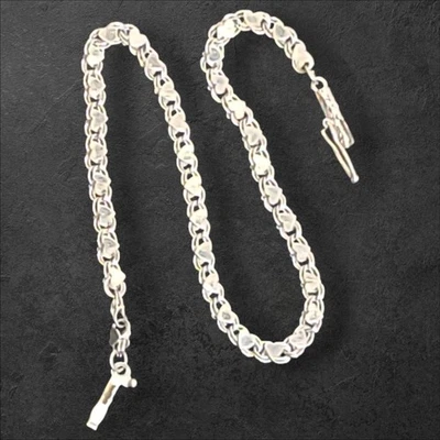 14K White Gold Heart Link Chain Bracelet 7” Dainty 2.7g Solid Gold Vintage - Image 1 of 4
