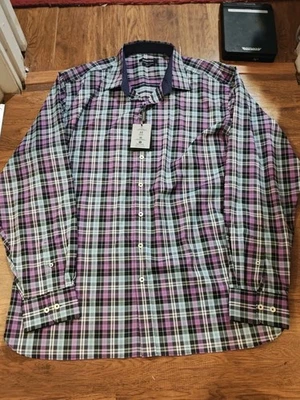 NWT Bugatchi Mens XL Purple Plaid Long Sleeve Button Shirt Classic Fit Stretch - Image 1 of 4