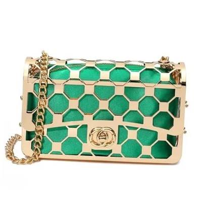  Women Evening Bag Elegant Clutch Purse Exquisite Velvet Metal Hollow 5700green - Image 1 of 4