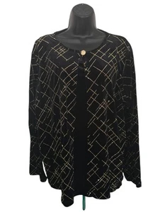 Elementz Top Jacket 2 In 1 Velvet Cardigan Womens 3x Geometric Gold Black NWT - Picture 1 of 8