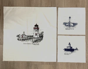 Nuevo Top Almohada MICHIGAN LIGHTHOUSES Serigrafía Tela Costura o Enmarcado - Imagen 1 de 14