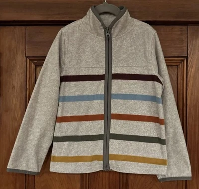 NUEVO CON ETIQUETAS Niños 6 OSHKOSH BGOSH Gris Forro de Vellón Cremallera CHAQUETA Bolsillos Cuello Alto Rayas Foto 1 de 4
