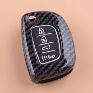 Carbon Fiber Style Remote Key Fob Cover ABS Case Fit for Hyundai Sonata 17-21 - Picture 1 of 4