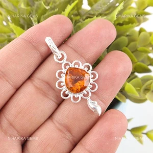 Citrino Gemma Grazie Giving Day Fidanzamento Ciondolo Gioielli Argento Sterling - Foto 1 di 10