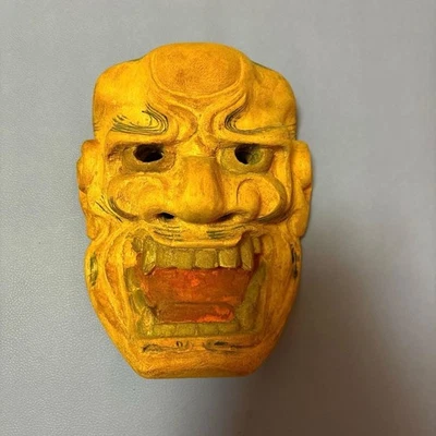 Masque japonais Noh - sculpture en bois sculpté à la main - art ancien - Photo 1/4