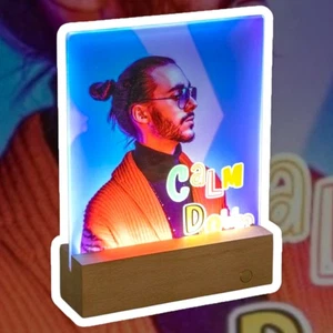 Personalised Luminous Glass Memory Photo Display/Led Rechargeable Christmas Gift - Picture 1 of 9