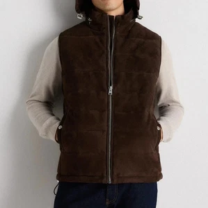 Chaleco acolchado de cuero gamuza marrón oscuro para hombre talla S M L XL XXL 3XL - Imagen 1 de 10
