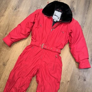 Obermeyer Skianzug Einteiler Schneeanzug Schneelatz Fell Vintage Red Apres Damen 6 Petite - Bild 1 von 20